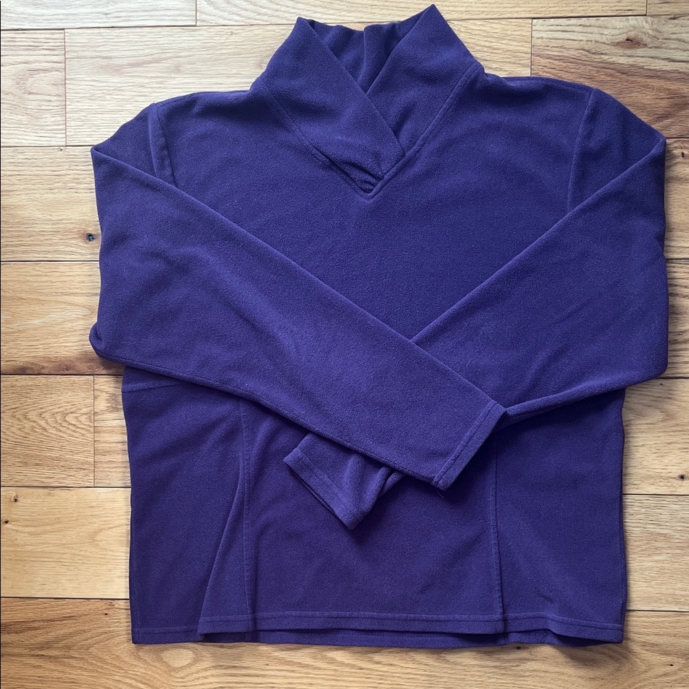 Vermont Turtle Fur Crossover Mock Neck Fleece Pullover Purple